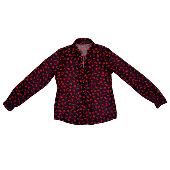 THE LIMITED | Red Lip Print Sheer Button-Down Blouse - Picture 1 of 5